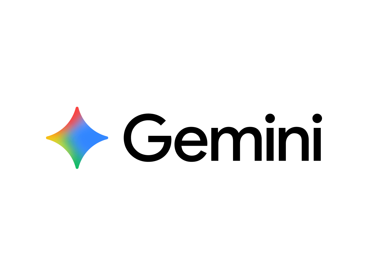 The image features the word "Gemini" in bold, black text alongside a multicoloured star icon. The star has a gradient effect, transitioning through hues of red, orange, green, blue, and purple. The design conveys a modern and vibrant aesthetic.