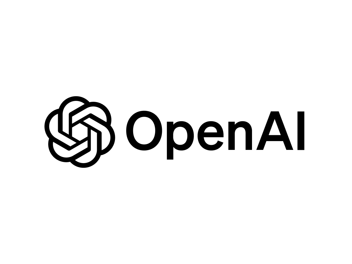 The image features the OpenAI logo, which consists of a stylised, interlinked geometric design next to the text "OpenAI" in a clear, bold font.