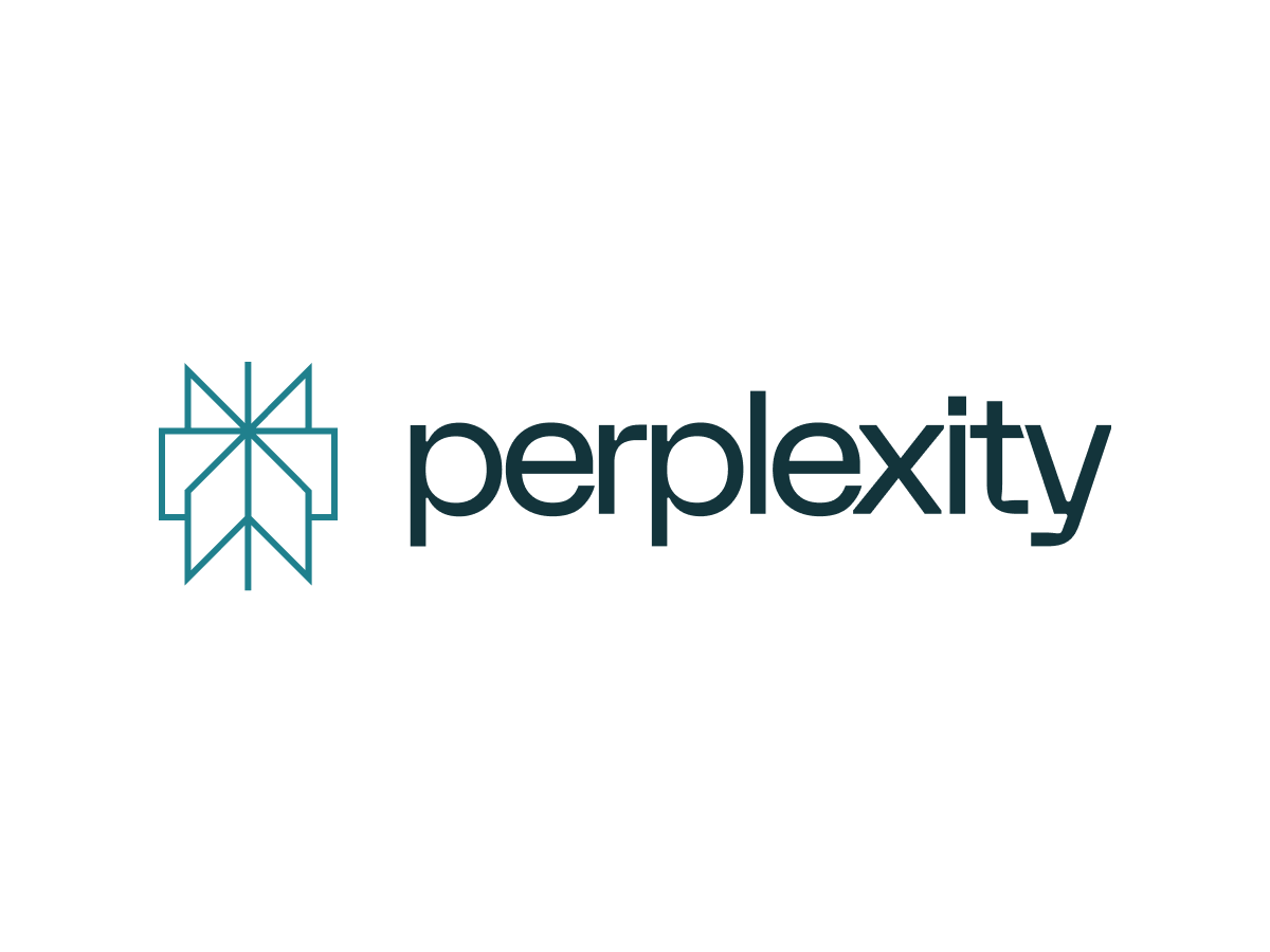 The image features the logo of Perplexity, presented in a modern design with a geometric icon and the name "perplexity" displayed in a clean, bold font. The colour scheme is a blend of teal and dark grey, reflecting a contemporary and professional aesthetic.