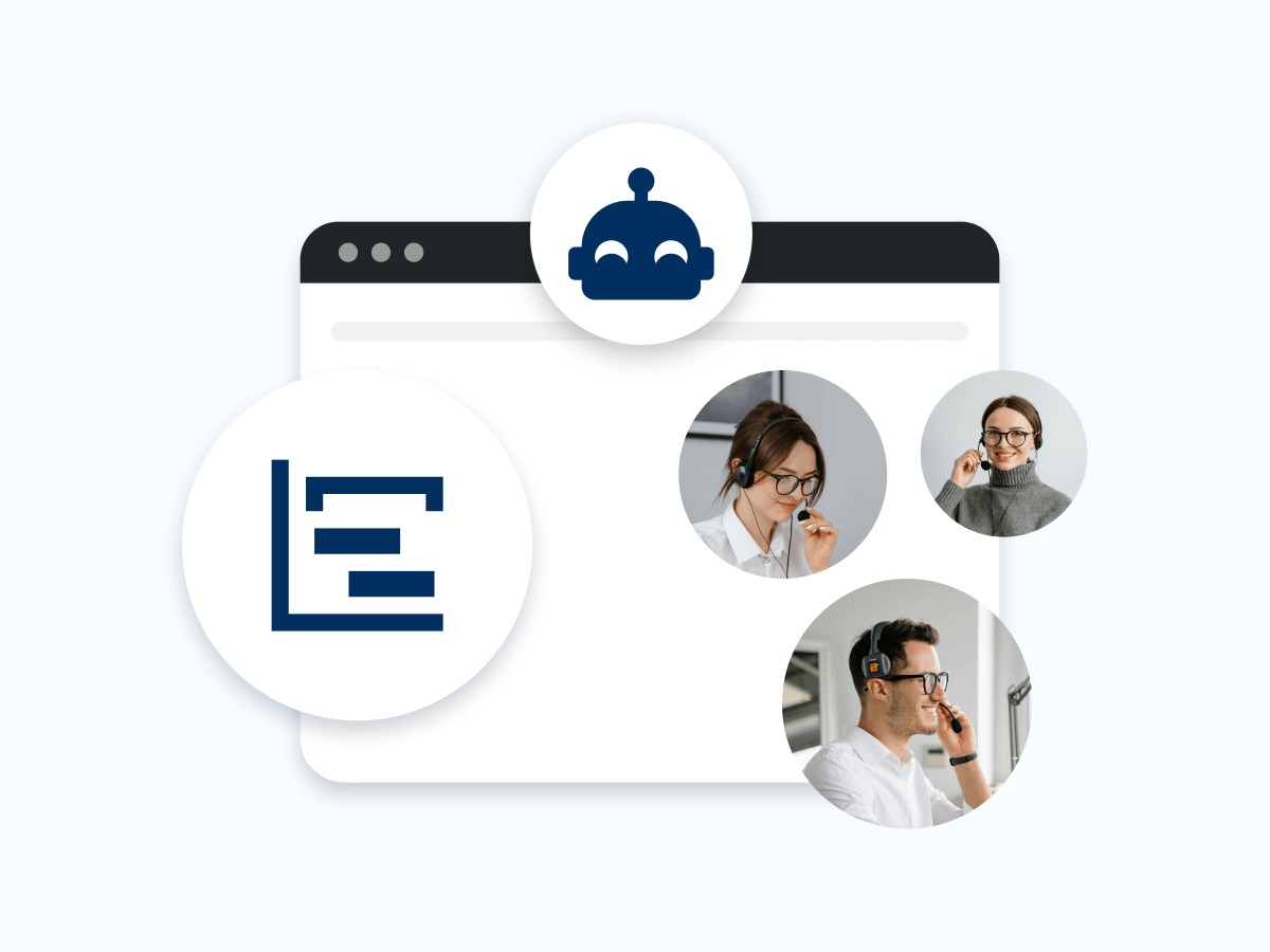 An illustration featuring a computer screen with a logo, alongside diverse individuals engaged in conversation, signifying collaboration and communication in a professional setting.